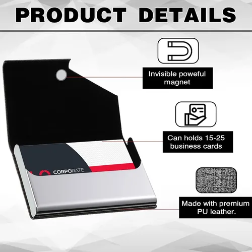 Vista 3 de Yexiya Estuche profesional para tarjetas de visita, 10 unidades, piel sintética y bolsillo de acero inoxidable, cartera de crédito delgada de metal