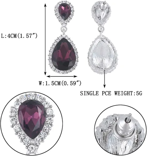 Vista 4 de EVER FAITH Aretes colgantes de cristal austriaco para mujer, Cristal