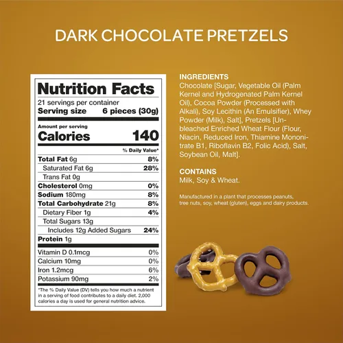 Vista 3 de Pretzels cubiertos de chocolate negro - Paquete de 22 onzas Mini Pretzels, Office Snack, Salty Pretzels in Rich Dark Chocolate