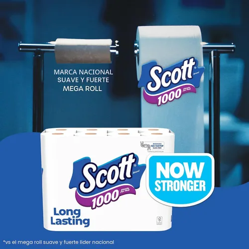 Vista 3 de Scott 1000 Papel higiénico por rollo, 18 rollos, seguro para fosa séptica, papel higiénico de 1 capa
