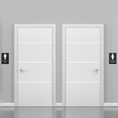Vista 6 de Letreros de baño, letrero de baño para negocios, para hombres y mujeres, 9 x 6 pulgadas, cumple con la ADA con Braille, adhesivos fuertes de doble
