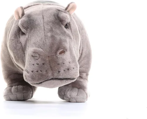 Vista 6 de Juguete de peluche realista de hipopótamo, animal de peluche de hipopótamo de 14 pulgadas, animales salvajes suaves, juguetes de peluche únicos