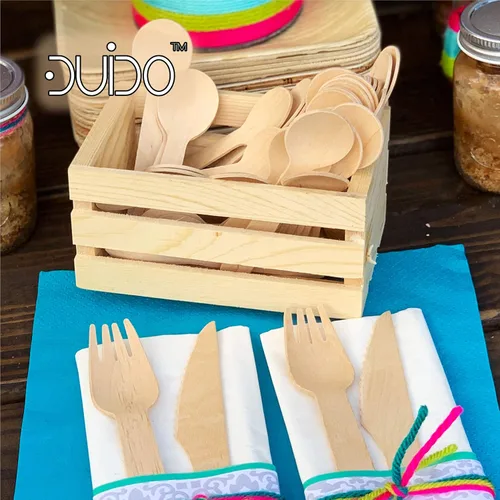 Vista 5 de Cuchara de madera pequeña desechable de 3.9 pulgadas (paquete de 300) Mini cucharas de madera, cucharas de muestra biodegradables