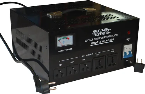 Vista 4 de Starlite Transformador convertidor de voltaje elevador y descendente de 5000 vatios WTX-5000, protección de fusibles y regulador automático