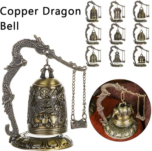 Vista 3 de gofidin Templo latón cobre dragón campana reloj tallado estatua loto Buda budismo artes estatua reloj hogar artesanía decorativa