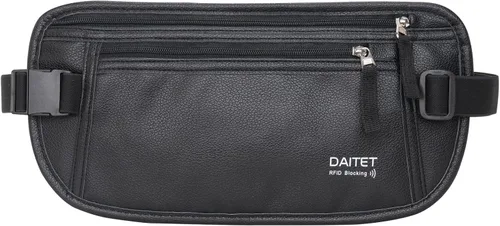 Vista 19 de DAITET Cinturón de dinero, soporte para pasaporte, cartera de viaje oculta segura con bloqueo RFID, riñonera encubierta (negro), Negro, Rfid