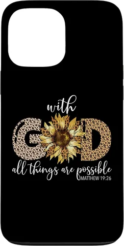 Vista 23 de iPhone 16 With God All Things Are Possible Leopard Sunflower Faith Case