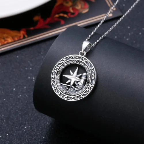 Vista 21 de Alphm Collar con colgante vikingo de plata esterlina S925 para hombres y mujeres, joyería de viaje para graduación, amistad, talismán, joyería