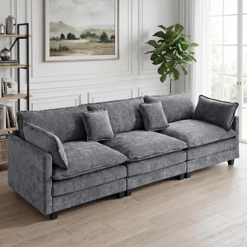 Vista 8 de Sofá seccional, cómodo sofá modular de nube, sofá modular de asiento profundo, sofá moderno en la nube, sofás modulares para sala de estar, Beige