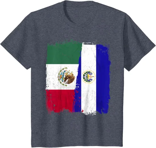Vista 64 de Camiseta con la bandera mexicana de El Salvador con la mitad de la bandera mexicana de El Salvador