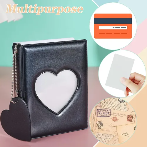 Vista 4 de FRIUSATE Libro de soporte para tarjetas fotográficas Kpop de 3 pulgadas, mini álbum de fotos con carpeta de tarjetas fotográficas tipo espejo, 32