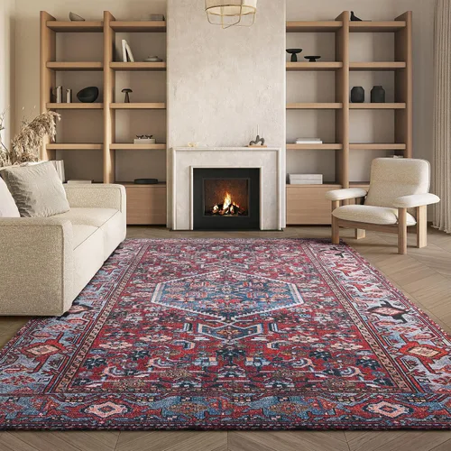 Vista 8 de SAFAVIEH Tucson Collection - Alfombra lavable de 2 pies 6 x 8 pies, resistente al óxido y azul, antideslizante, ideal para zonas de alto tráfico