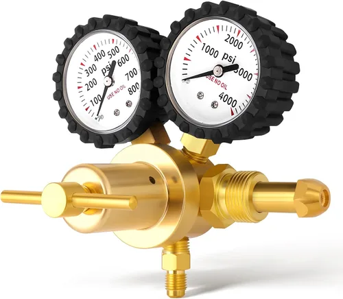 Vista 8 de MEANLIN MEASURE Regulador de nitrógeno 0-800PSI CGA580 Entrada, conector macho de 1/4 de pulgada con mango resistente, regulador de helio