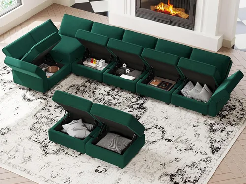Vista 4 de Belffin Sofá modular de gran tamaño en forma de L con diván reversible convertible en forma de L, sofá seccional verde