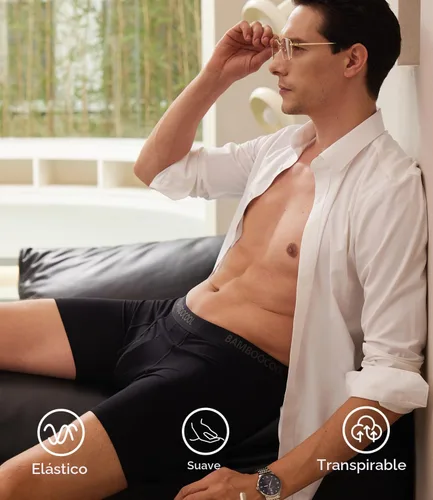 Vista 2 de BAMBOO COOL Calzoncillos tipo bóxer transpirables para hombre con bragueta que absorbe la humedad, ropa interior ligera, paquete de 7