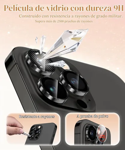 Vista 5 de GolbinBox Protector de lente de cámara para iPhone 13 Pro/13 Pro Max, ajuste invisible 1:1, vidrio templado 9H, funda individual de metal ultra HD