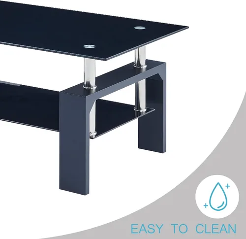 Vista 5 de Btrpily Mesa de centro rectangular para sala de estar, mesa de té adecuada para sala de espera, mesa auxiliar moderna con patas de madera, mesa