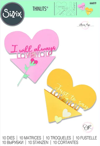 Vista 3 de Sizzix Thinlits - Juego de 10 tarjetas deslizantes de corazón de Olivia Rose 666019 Capítulo 4 2022 Oblea, gris