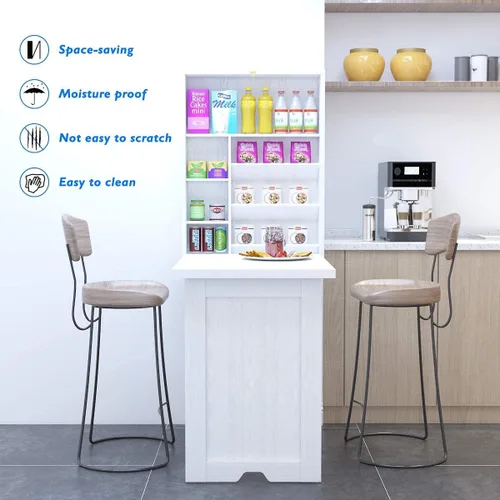 Vista 5 de Giantex GRAFFY - Escritorio de pared flotante, ahorro de espacio, escritorio convertible con área de almacenamiento, mesa plegable de madera