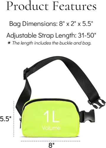 Vista 5 de YOSHUYUKI Mini bolsa de cinturón unisex de 1 litro con correa ajustable, impermeable, sherpa, pequeña riñonera cruzada para entrenamiento, correr