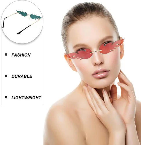 Vista 9 de NUOBESTY Divertidas gafas de sol de fiesta con llama, sin borde, lentes ondulados, sin marco, gafas de vestir para fiestas, mujeres, niñas, gafas