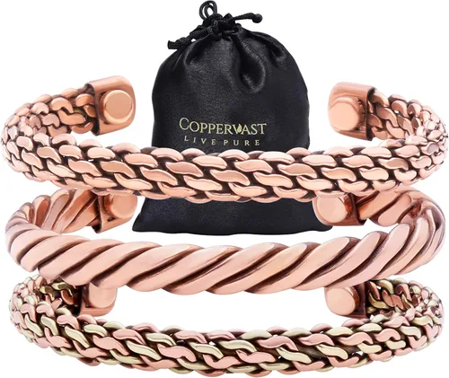 Vista 9 de Coppervast Pulseras de cobre para hombre y mujer Juego de 3 con bolsa de regalo Hecho a mano 100% cobre