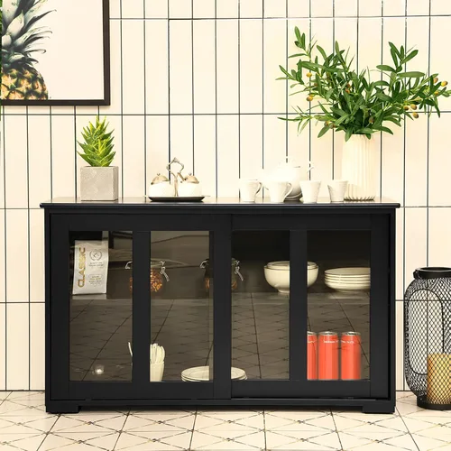 Vista 9 de Gabinete de buffet apilable, aparador de cocina moderno Negro