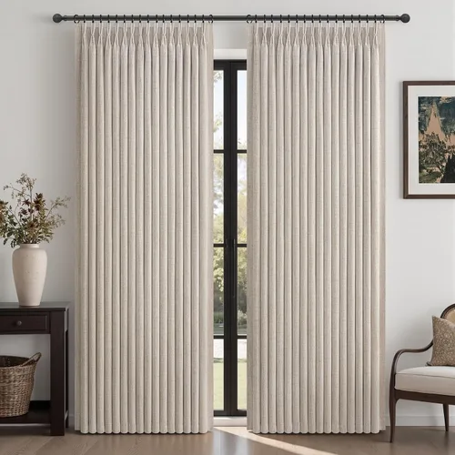 Vista 20 de Cortinas plisadas de lino opacas de 96 pulgadas de largo, juego de 2 paneles para oscurecer la sala de estar/dormitorio, cortinas térmicas virales