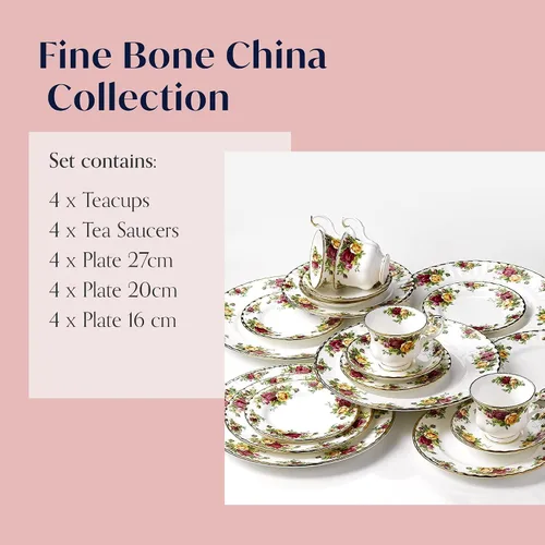 Vista 9 de Royal Albert Old Country Roses – Juego de vajilla de 20 piezas