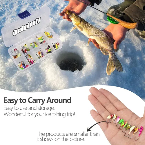 Vista 6 de THKFISH Plantillas de pesca en hielo, 54 piezas de señuelos de pesca en hielo brillante, equipo de pesca en hielo para pesca en hielo para Crappie