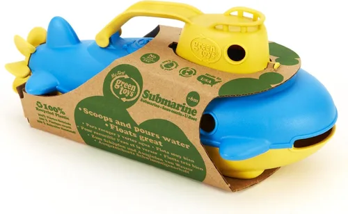 Vista 4 de Green Toys Submarino en amarillo y azul, libre de BPA, sin ftalatos, juguete de baño con hélice trasera giratoria. Juguetes seguros para niños