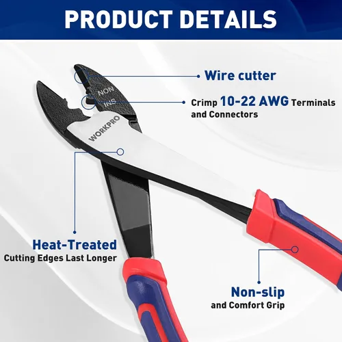 Vista 3 de WORKPRO 9,5 "cortador de alambre/crimpadora, Cr-V alambre de acero Crimping