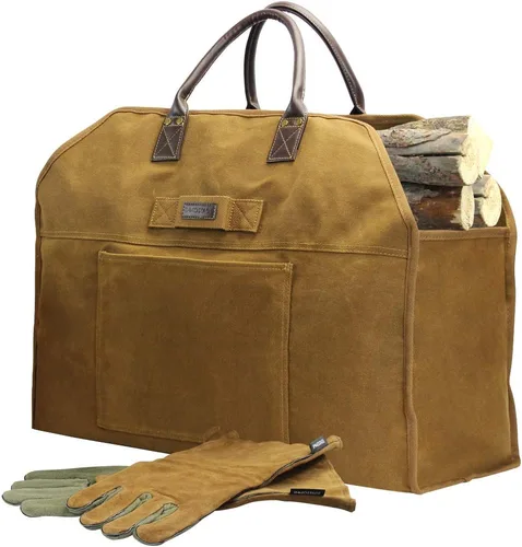 Vista 12 de INNO STAGE - Bolsa de lona encerada resistente para leña, tamaño grande, bolsa de almacenamiento para accesorios de chimenea y estufa de madera