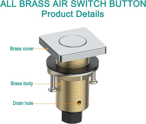 Vista 5 de Kit de interruptor de aire de latón cromado, botón inalámbrico para fregadero superior para eliminación de residuos de basura y alimentos