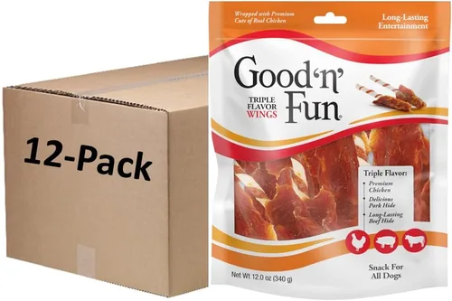 Vista 9 de Good 'n' Fun Alas Masticables de Triple Sabor para Todos los Perros, 8 Onzas, Consiente a tu Perro con Masticables de Larga Duración Hechos