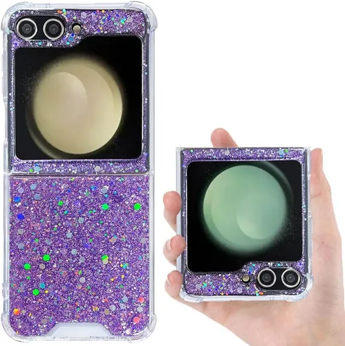 Vista 35 de Funda para Samsung Galaxy Z Flip 3 con purpurina, bonita funda transparente con diseño, brillante, reflectante, con destellos, cubierta de teléfono