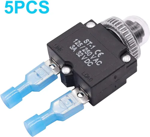 Vista 3 de mxuteuk 5 interruptores automáticos de 3 amperios con botón de reinicio manual de 125/250 V CA 32 V CC, interruptor protector de sobrecarga