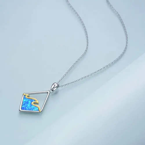 Vista 3 de YAFEINI Collar de plata de ley con diseño de océano con diseño de olas de océano, collar de dólar de arena con dije de ópalo creado para mujeres