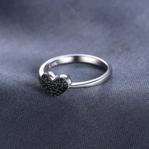 Vista 3 de JewelryPalace Love Heart - Anillos de espinela negra genuina para ella, oro blanco de 14 quilates, plata de ley 925, anillo de promesa para mujer