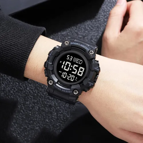 Vista 4 de Reloj de pulsera digital con esfera grande para hombre reloj de cuenta regresiva impermeable con luz LED 5 bar