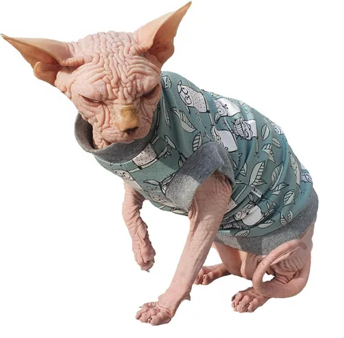 Vista 6 de Hairless Cat - Camiseta elástica de algodón con diseño de búhos tiernos para gato Sphynx (XS)