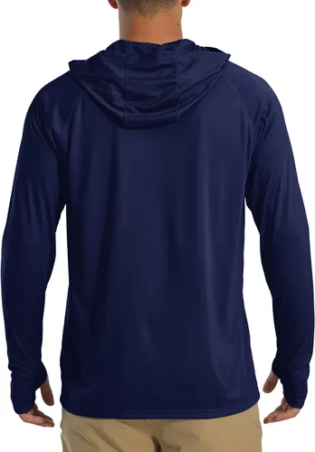 Vista 2 de BIYLACLESEN Camiseta de manga larga con protección solar UPF 50+ para hombre, para correr, con capucha