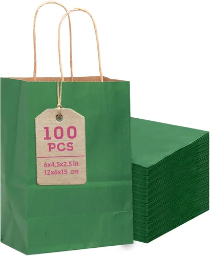 Vista 8 de Bakepacker 100 Piezas Bolsas de Regalo de Papel Mini Amarillo Brillante con Asas 6"x4.5"x2.5" Bolsas de Favor de Fiesta Múltiples Usos (Tamaño Mini)