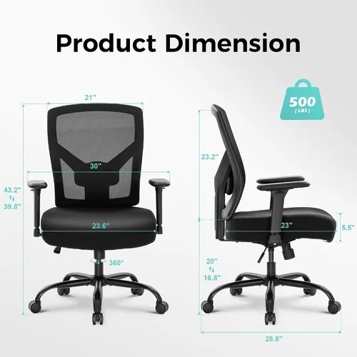 Vista 3 de ALPHA HOME Silla de oficina resistente, ergonómica, silla de computadora de malla con respaldo medio con soporte lumbar, silla de escritorio