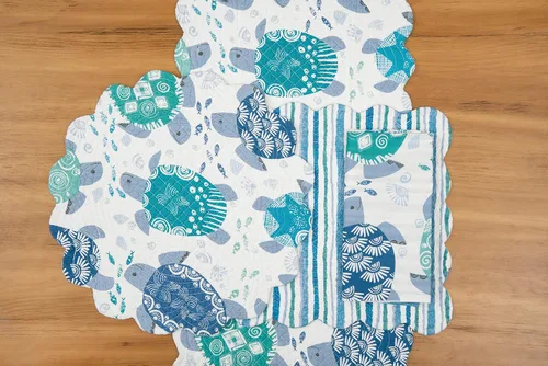 Vista 7 de C&F Home Turtle Bay - Juego de 6 manteles individuales rectangulares acolchados reversibles, color blanco, azul, verde azulado, playa, costero