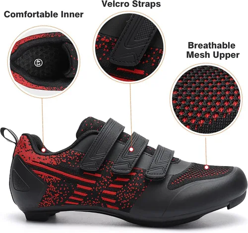 Vista 5 de Zapatos de ciclismo unisex para bicicleta de carretera, compatibles con Peloton Shimano SPD, zapatos de ciclismo para hombres y mujeres, 3 correas