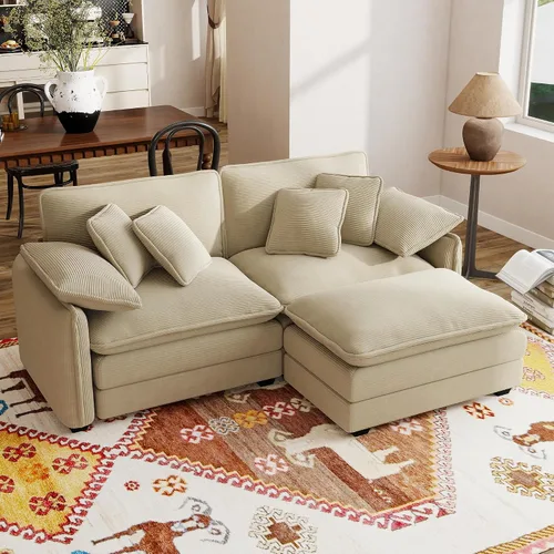 Vista 27 de Sofá modular de 81 pulgadas con 2 otomanas, sofá modular de 2 asientos, sofá seccional pequeño para sala de estar