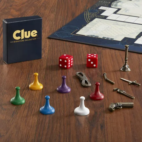 Vista 8 de Hasbro Gaming Clue Board Game Signature Collection, embalaje y componentes premium, juegos familiares para niños y adultos, juegos misteriosos