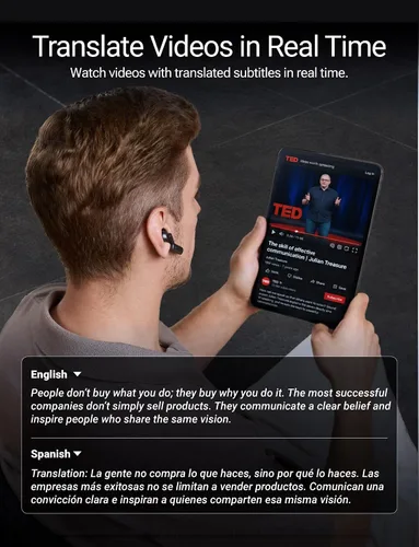 Vista 7 de Timekettle W4 Plus AI Translator Earbuds, pastilla de conducción ósea Negro