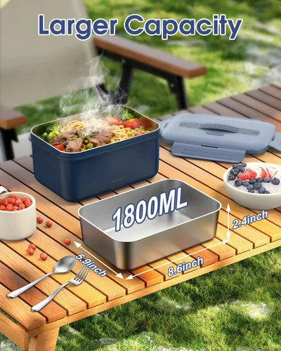 Vista 4 de Carsolt Fiambrera eléctrica inalámbrica para adultos, lonchera térmica recargable de 1.8 L para hombres, calentador de alimentos portátil